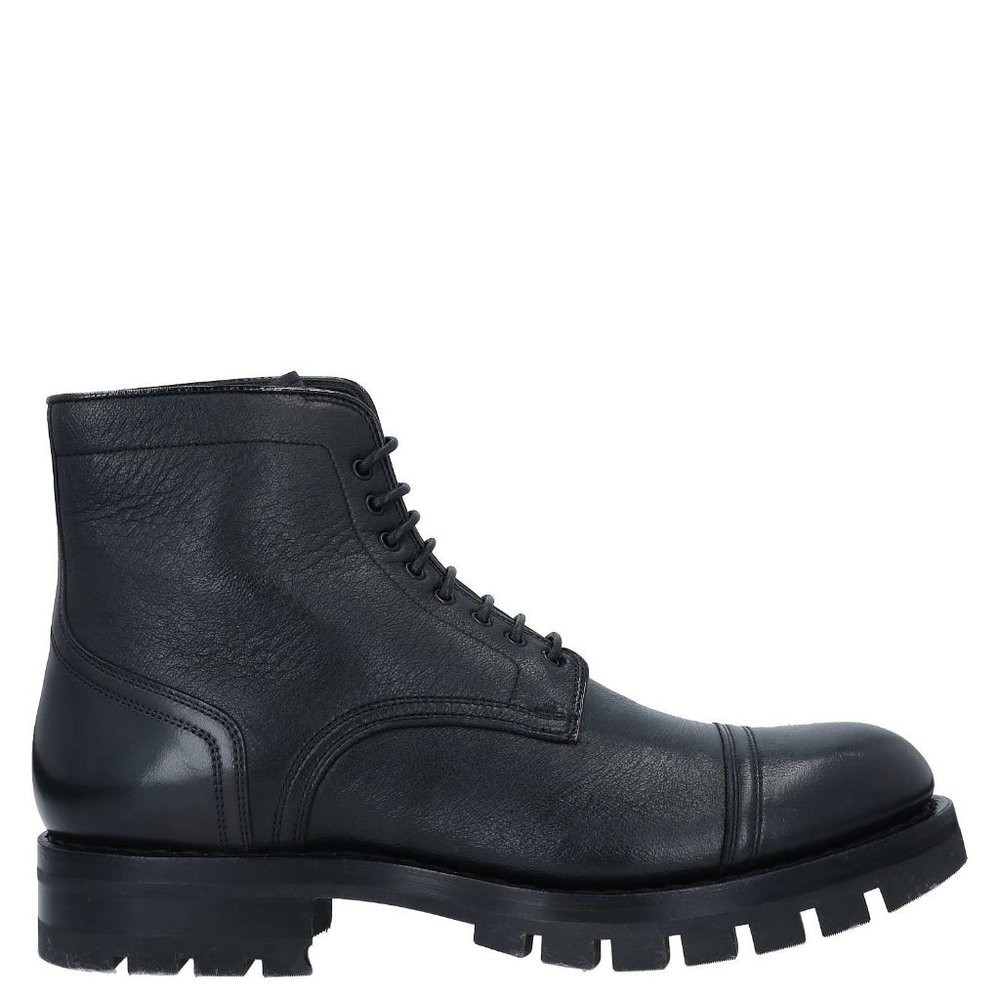 NIB $1475 Santoni Black Calf Leather Goodyear Mens Combat Boot US 11-11.5/UK 10